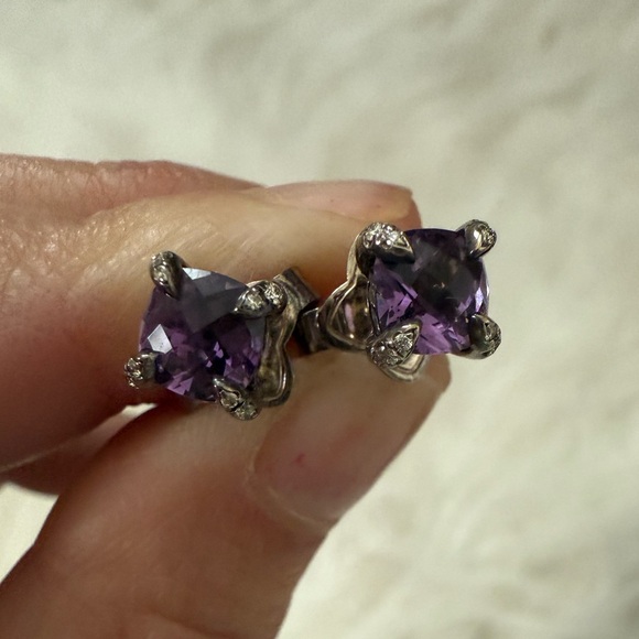 David Yurman Petite Chatelaine Amethyst Stud Earrings in Sterling Silver - Picture 4 of 6
